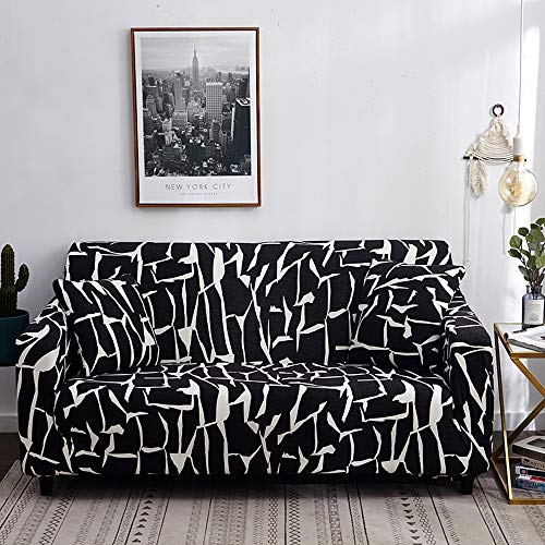 Funda de sofá elástica para sofá de 1, 2, 3 o 4 plazas, tela elástica estampada, funda ajustable universal para sillón y sofá, protector de muebles 2 Seater L-negro