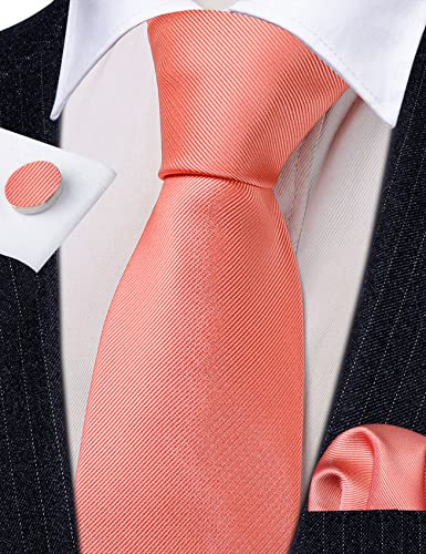 Image of Barry.Wang Plaid Ties Check Mens Necktie Set with Handkerchief Cufflinks Classic Stripe