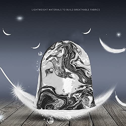 Beabes Abstract Marble Art Drawstring Bags Backpack Bag Black And White Ink Painting Liquid Acrylic Design Artistic Sport Gym Sack Drawstring Bag String Bag Yoga Bag For Men Women #TOP1