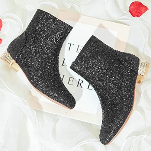 FIFSY Women Sequin Ankle Boots Low Heel Sparkly Glitter Booties4