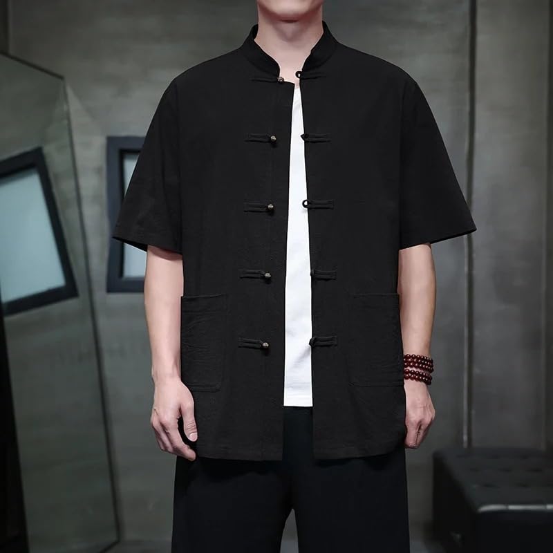 Men's Chinese Style Shirts Traditional Kung Fu Tai Chi Short Sleeve Tang Suit Uniform Shirt Blouses