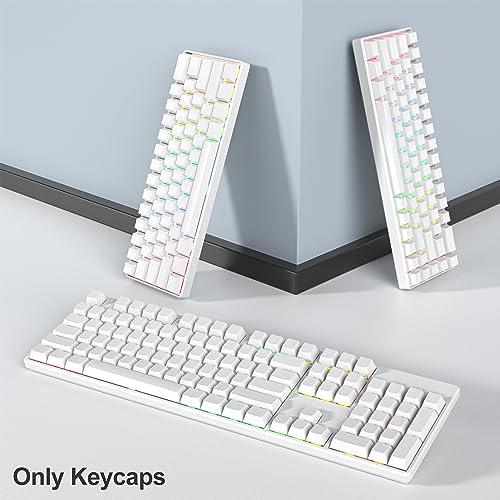 Image of Fogruaden Blank Keycaps, Thick PBT White Keycaps, Cherry Profile, Minimalist White, 128 Key, Custom Keycap for Mechanical Keyboard
