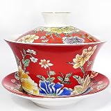 WEOPYCJ Porcelain Chinese Tea Cup,Asian Ceramic Tea Cups with Lid and Saucer,Chinese Kungfu Teamug S