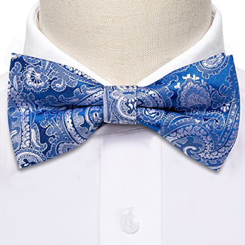 Image of Barry.Wang Paisley Striped Bow Tie for Men Silk Pre-Tied Bowtie Pocket Square Cufflinks Set Formal Wedding Party Prom