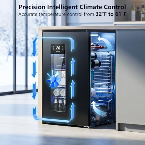 Image of COWSAR 3.2 Cu. Ft. Beverage Refrigerator, 130-Can Beer Cooler with Digital Temperature Control (20F-50F), Glass Door, Adjustable Shelves, LED Lighting, for Home, Office & Bar, Black