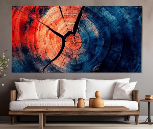 Art abstrait sur toile de cernes de bois peinture murale luxe 80 x 160 cm
