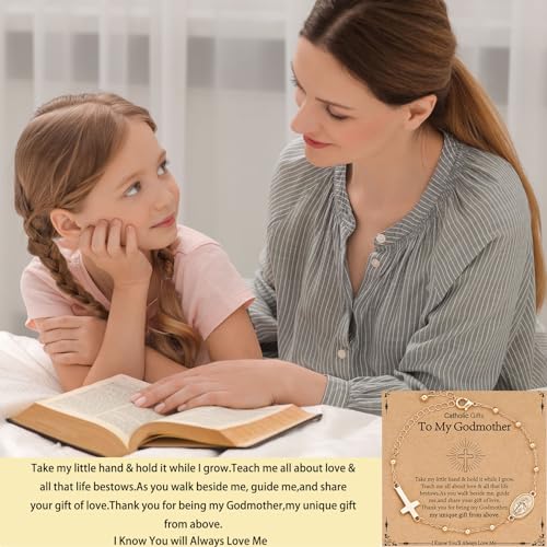 Catholic Virgin Mary Cross Bracelet Gifts for Girls Teens Women, Rosary Beads Charm Link Chain Bracelet Christmas Christian Religious Jewelry Gifts
