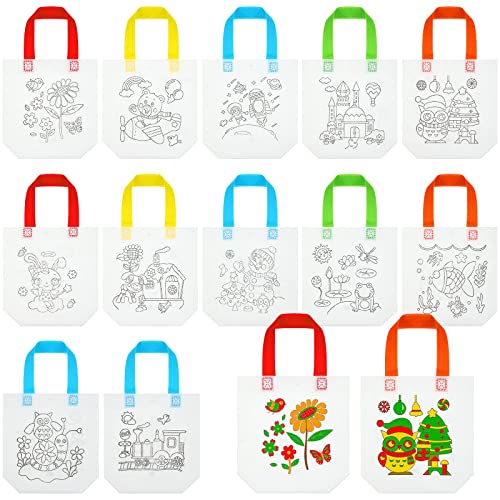 36 Pcs Coloring Goodie Bags Reusable Canvas Bag Color Your Own Bag Bulk Return Gifts for Kids Birthday Craft Art Party Favors Supplies Goody Girls Boys Valentines Carnival School Activities 6 Styles