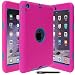 E LV Hybrid Armor Protection Defender Case Cover for iPad Mini / iPad Mini 2 / iPad Mini 3 with 1 Stylus and 1 Cleaning Cloth - [HOT PINK/TURQUOISE]