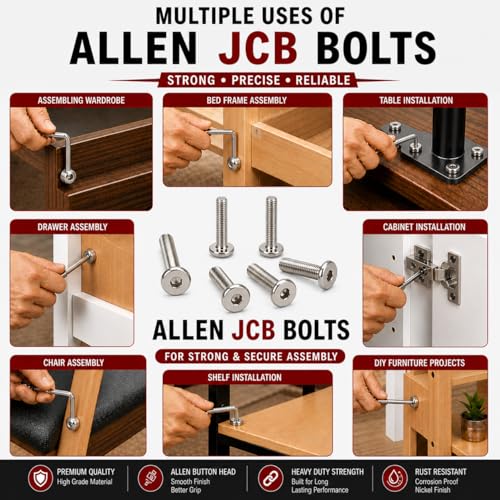 Image of By VP INDUSTRIES (Pcs-25) M5x30 mm Allen JCB Flat Head Screw Nickel Finish | Allen Key Furniture Bolt Fastener for Crib, Bunk Bed, Cot & Barrel Bolt Fittings