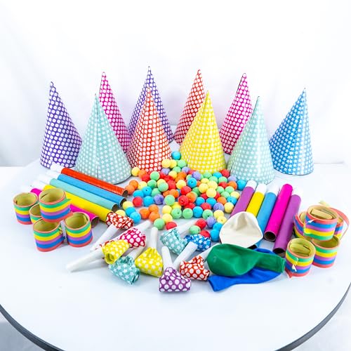 SPARKLERS CLUB Kit Cotillons Multicolore 10 Pers - Sarbacanes Sécurité, Ballons, Chapeaux, sans Gêne, Serpentins, Boules : Éclat Luxueux pour Un Événement Réussi, Idéal pour Le Réveillon