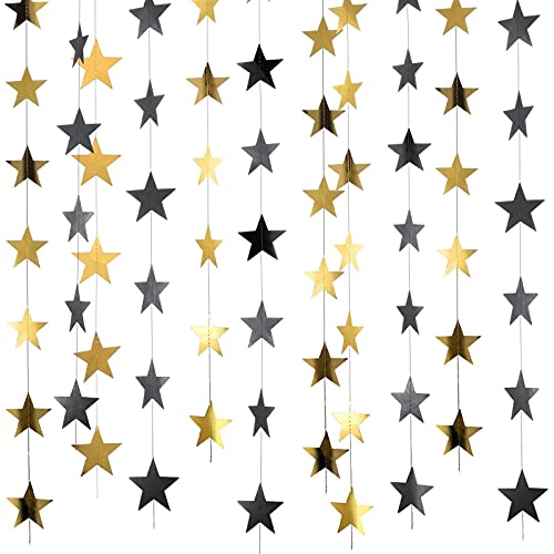 Image of Patelai Glitter Star Garland Banner 2026 Party Decoration Double Side Star Hanging String Streamer Paper Twinkle for Graduation Wedding Birthday(Gold and Black,130 Feet)