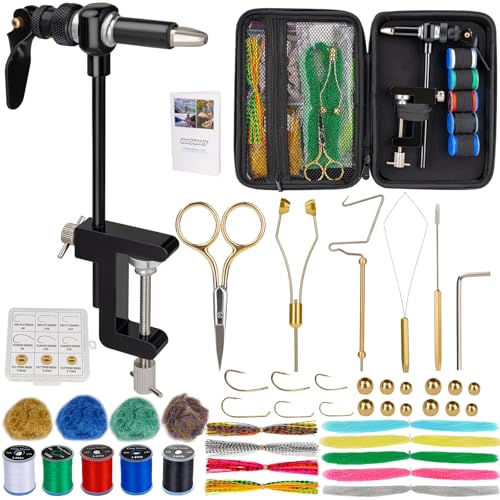 QualyQualy Fly Tying Kit with Fly Tying Vise Bobbin Scissors Whip Finisher Complete Fly Fishing Tools Set for Beginners & Pros (88PCS Fly Tying Kit)