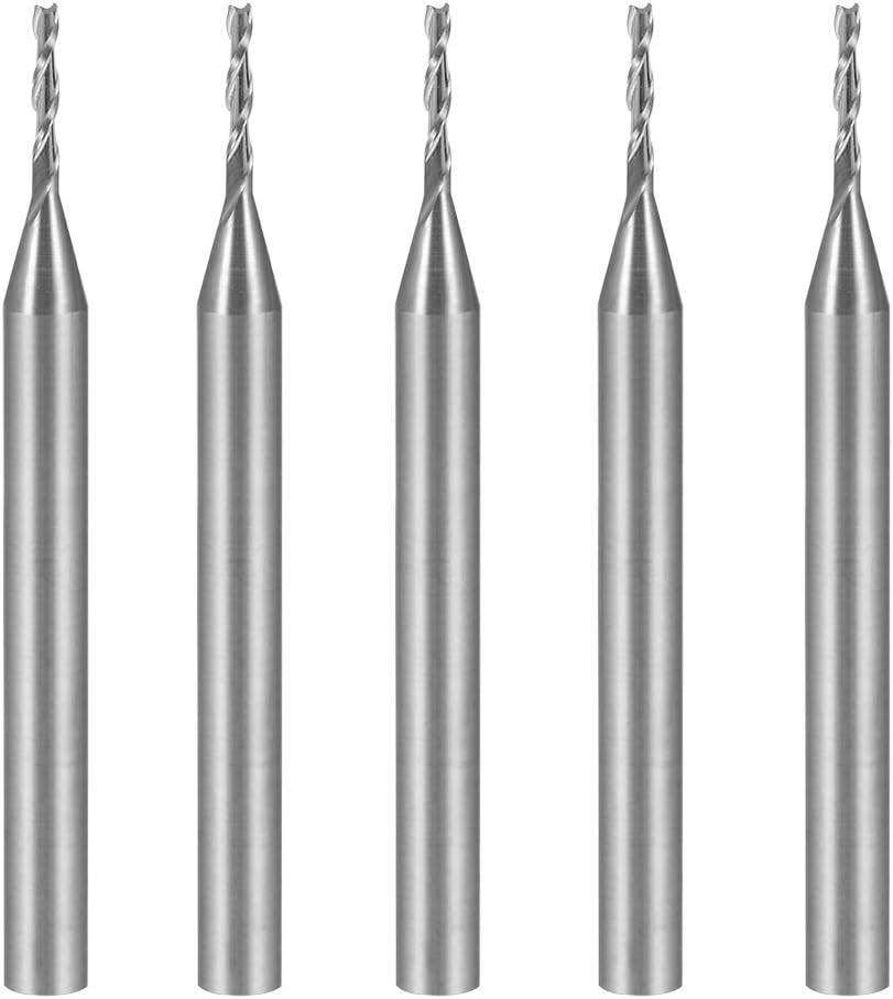 uxcell 5PCS 1/8" Shank 1.0mm x 6mm Carbide End Mill CNC Router Bits 2 Flute Milling Bit for Acrylic PVC MDF Wood