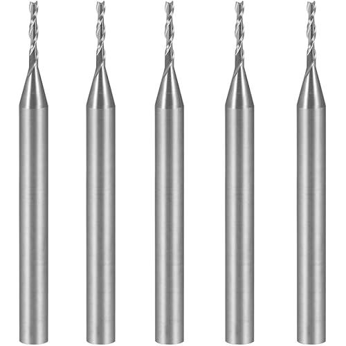 uxcell 5PCS 1/8" Shank 1.0mm x 6mm Carbide End Mill CNC Router Bits 2 Flute Milling Bit for Acrylic PVC MDF Wood