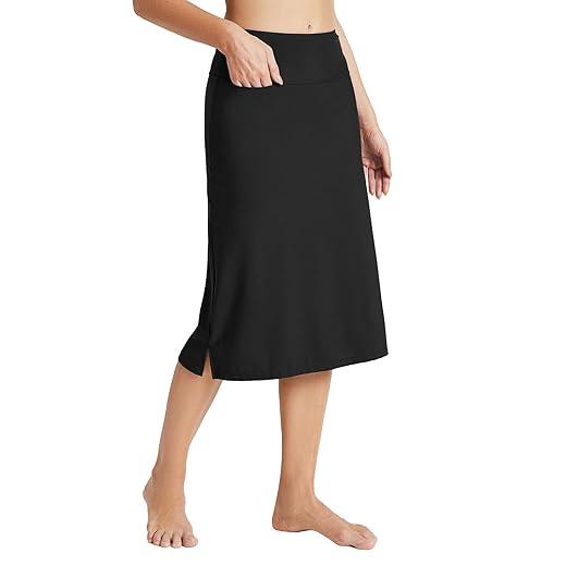 baleaf Women's 28" Midi Length Long Swim Skirts with Legging Modest High Waisted Tankini Skirt Bottom UPF 50+