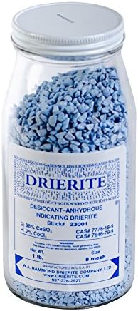 WAH 23001 EA Indicating Drierite, 1 lb., 8 Mesh, 6.5" Height, 3" Wide, 3" Length, Glass