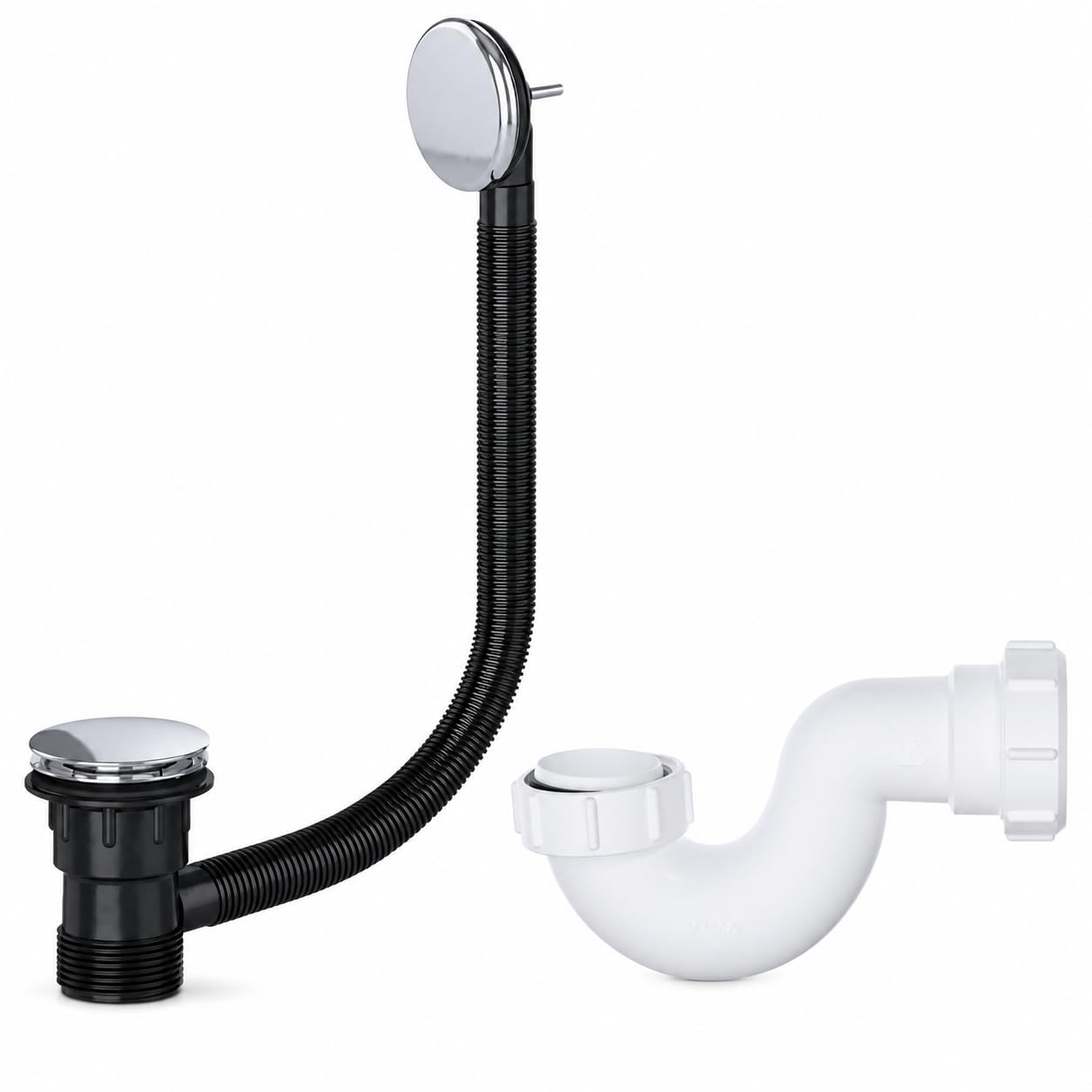 Bath Waste and Overflow Kit with 40mm Shallow Bath Trap, Chrome Click Clack Bath Waste, 1½ Inch Bath Trap, Pop Up Style Bath Plug Replacement for Standard Baths, Hulthor