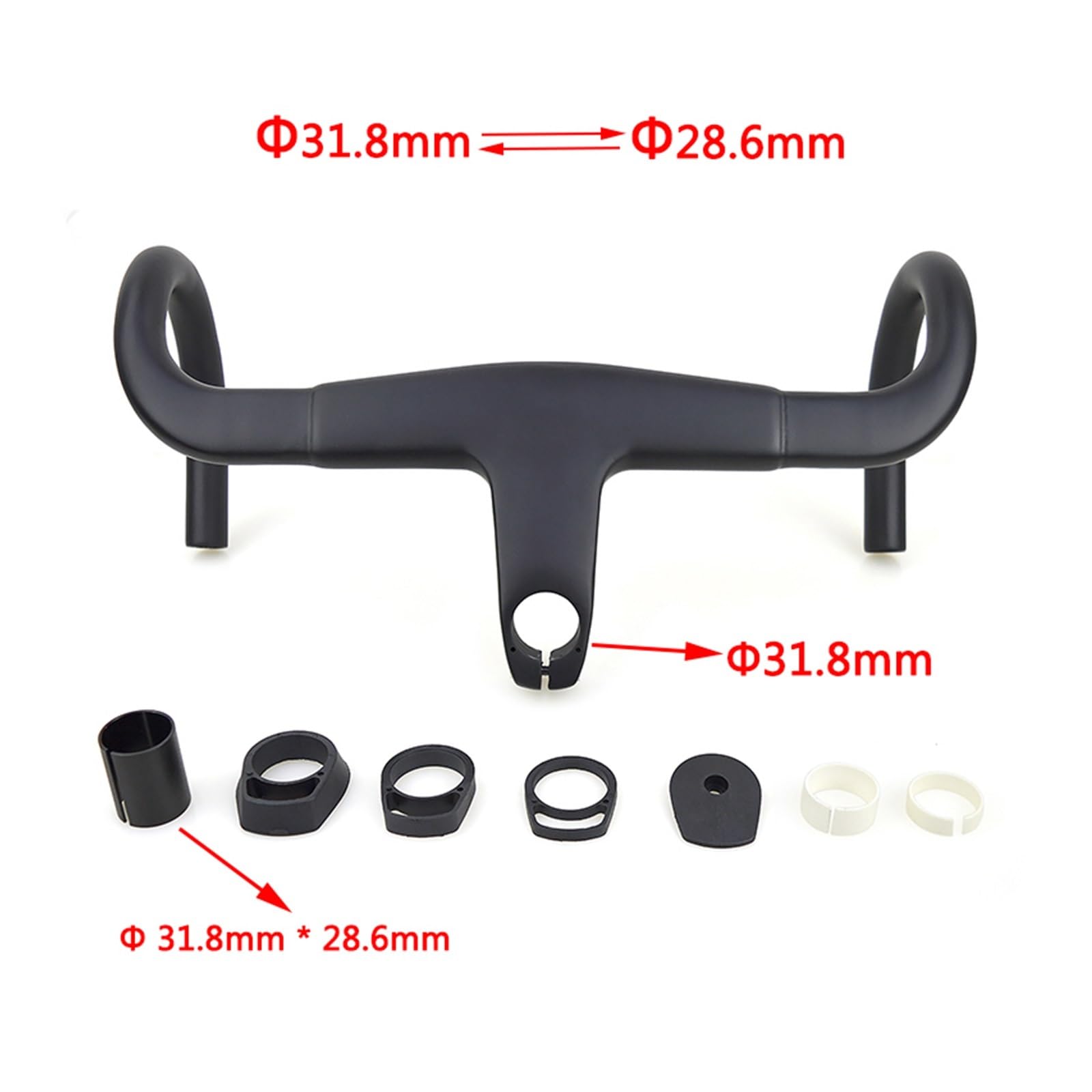 Manubrio Bici Manubrio e Attacco Manubrio integrali for Bici da Strada UD in Fibra di Carbonio, Tubo Tondo Integrato con Adattatore di conversione da 31,8 mm, 28,6 mm