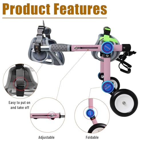 LetPetRun Adjustable Dog Wheelchair for Back Legs Mobility Support Lightweight Pet Wheelchair for Disabled Hind Legs Walking Stable Dog Cart for Pets (Pink S for 26.5-44.1lb) by LetPetRun - Image 4