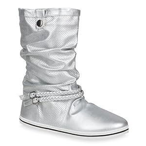 stiefelparadies Bequeme Damen Stiefel Schlupfstiefel Lochungen Flache Boots Leder-Optik Metallic Schuhe 113939 Silber Weiss Schnallen Agueda 36 Flandell stiefelparadies Bequeme Damen Stiefel Schlupfstiefel Lochungen Flache Boots Leder-Optik Metallic Schuhe 113939 Silber Weiss Schnallen Agueda 36 Flandell
