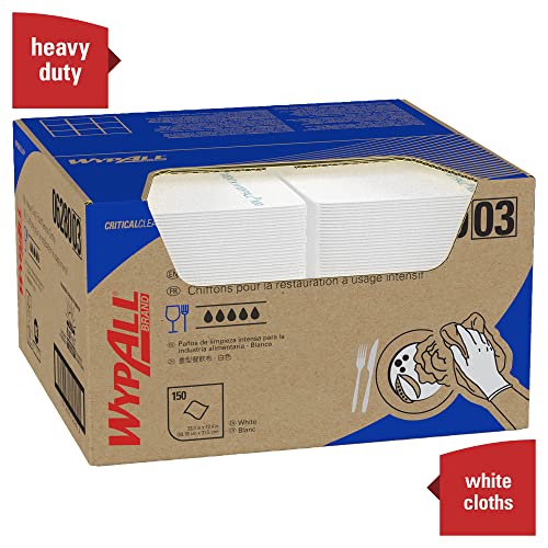 Wypall Ultra Duty Foodservice Towels Extended Use Reusable Cloths (06280), Quarterfold, White Cloths, 1 Box, 150 Sheets #TOP3