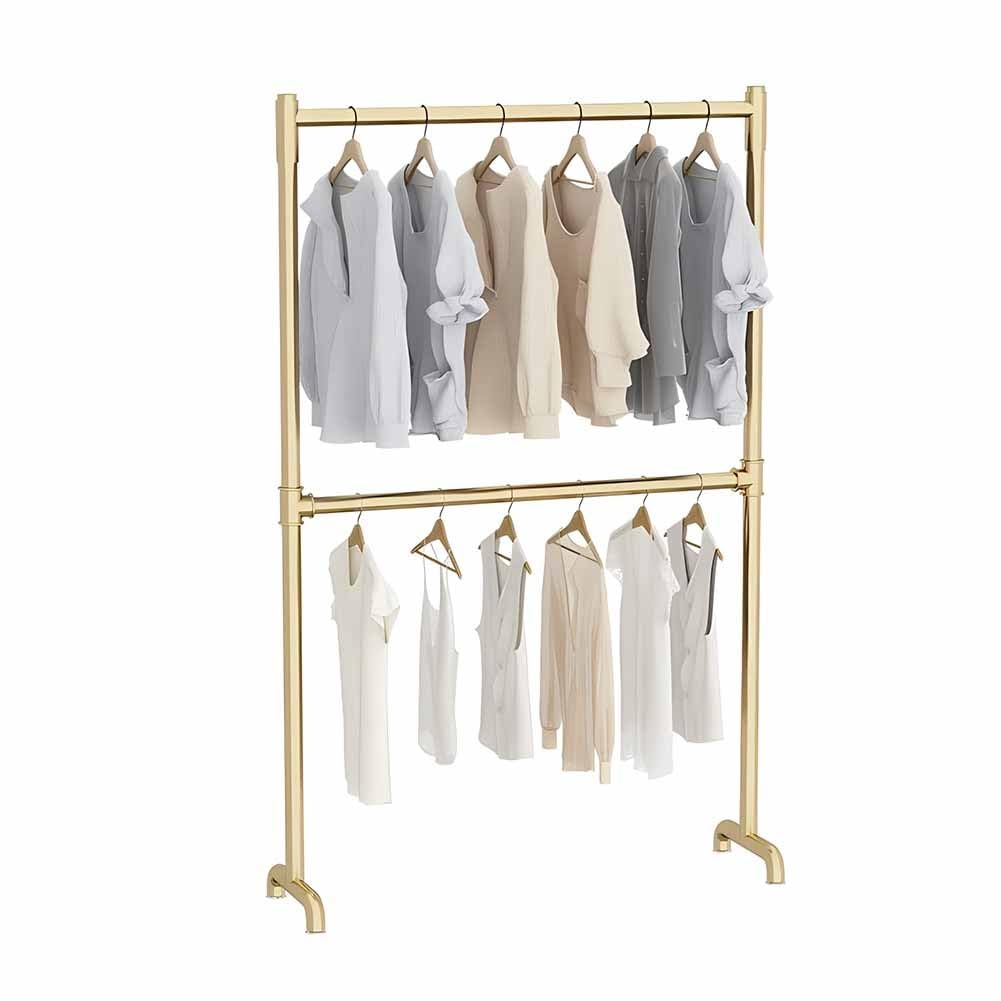 Perchero de pie de metal para boutiques minoristas y soporte de exhibición de ropa elegante