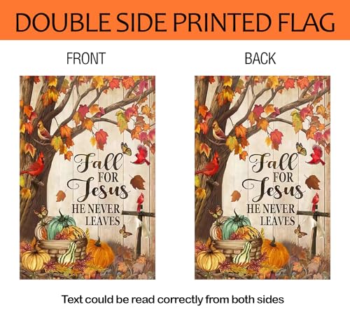Fall Tree Cardinal Garden Flags 12x18 Double Sided, Fall for Jesus He Never Leaves Yard Flag for Outside Decor, Autumn Cross Pumpkin Thanksgiving Holiday Outdoor Seasonal Decorations for Home