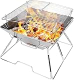 Odoland Folding Campfire Grill, 304 Stainless Steel Grate Barbeque Grill, Portable Camping Grill with Legs for Picnics, Backpacking, Outdoor with Carrying Bag and Kitchen Tongs