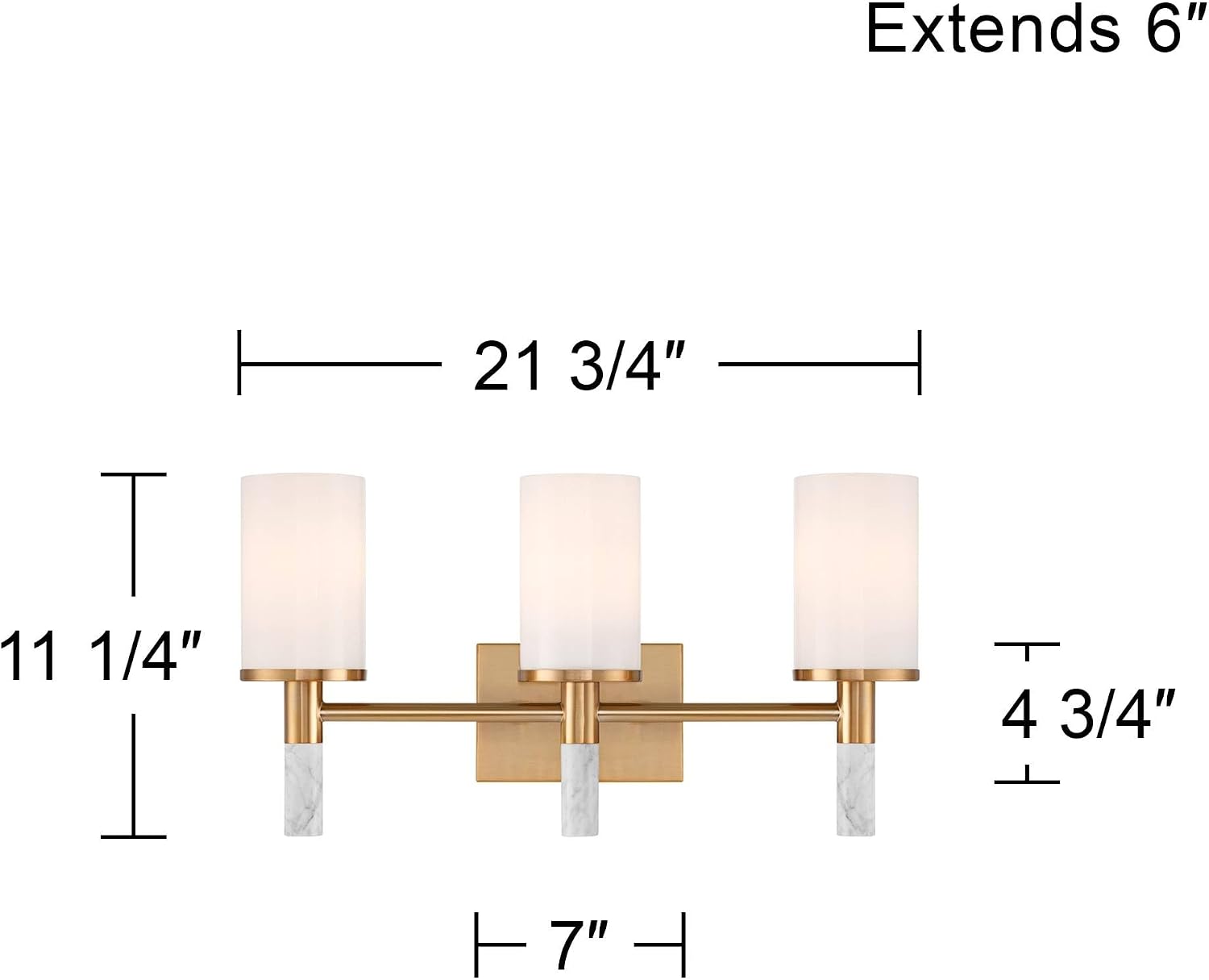 Possini Euro Design Lucius 21 3/4" High Modern 3 Light Bathroom Vanity Wall Lamp Light Fixture Mount Over The Sink Mirror Hardwired Cordless Soft Gold Milk Glass Shade Indoor Entry-Way