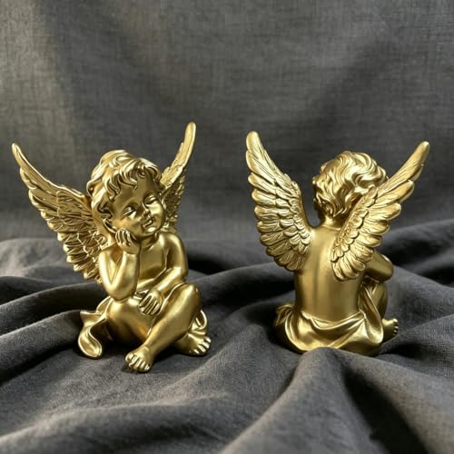 Set de 2 Figuras de Ángel pequeño dorado en resina miniatura 6