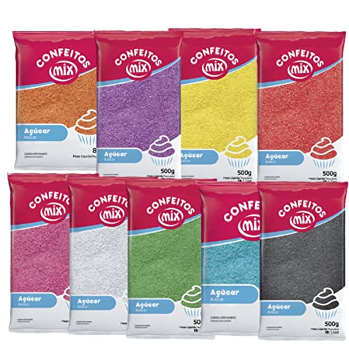 Açúcar Colorido Para Algodão Doce Bolo Cupcake Confeitaria Kit 09 Pacotes Várias Cores Sortidas