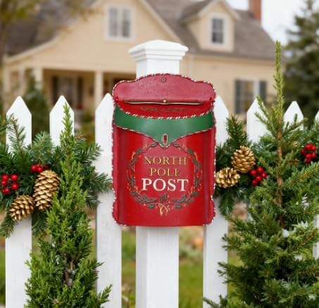 Boîte aux lettres de Noël murale rouge et verte pour décorer votre entrée de fête