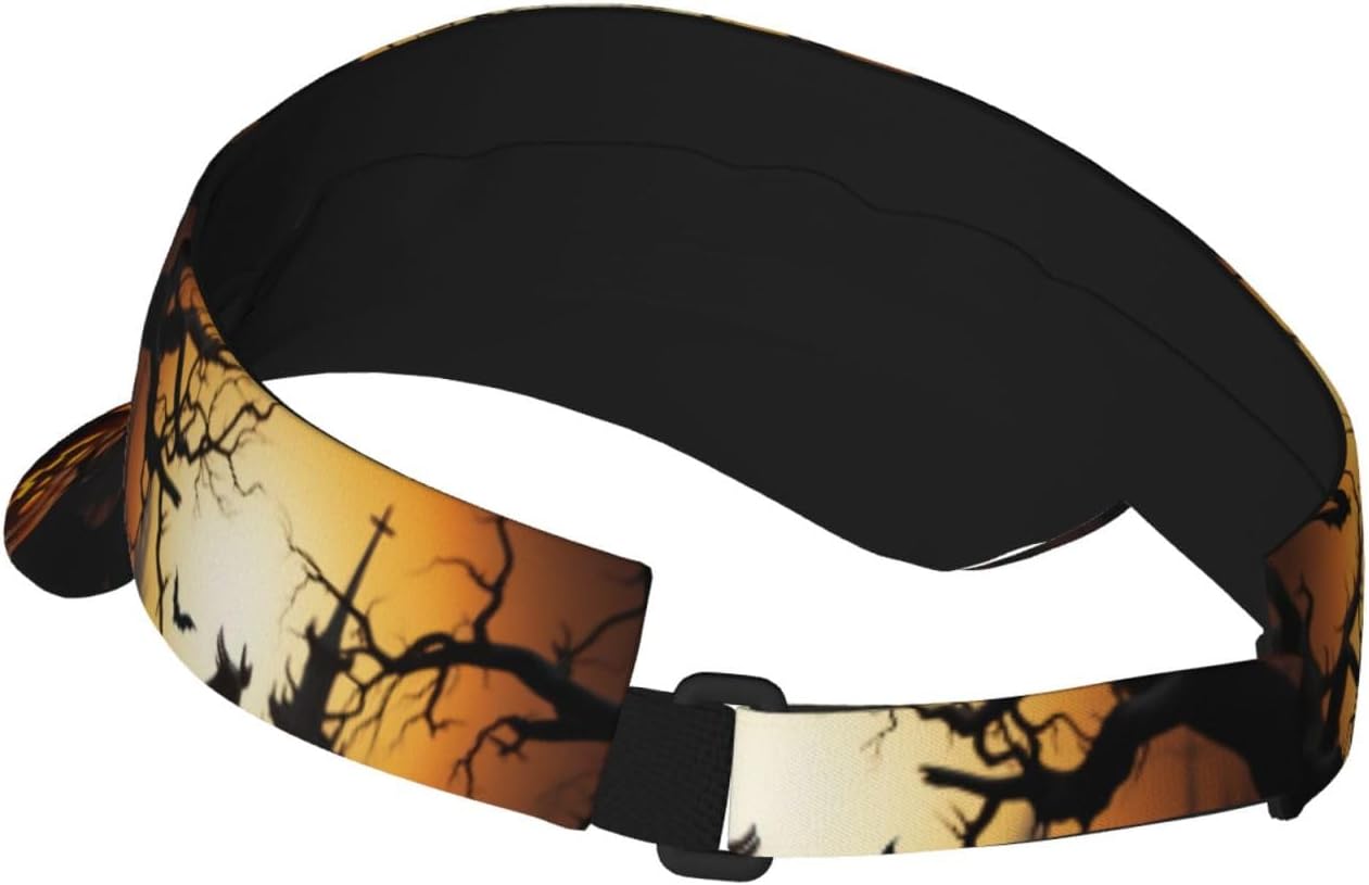 Halloween Pumpkin Sports Sun Visor for Men Women Adjustable Empty Top Baseball Cap Outdoor Golf Running Sun Caps Black