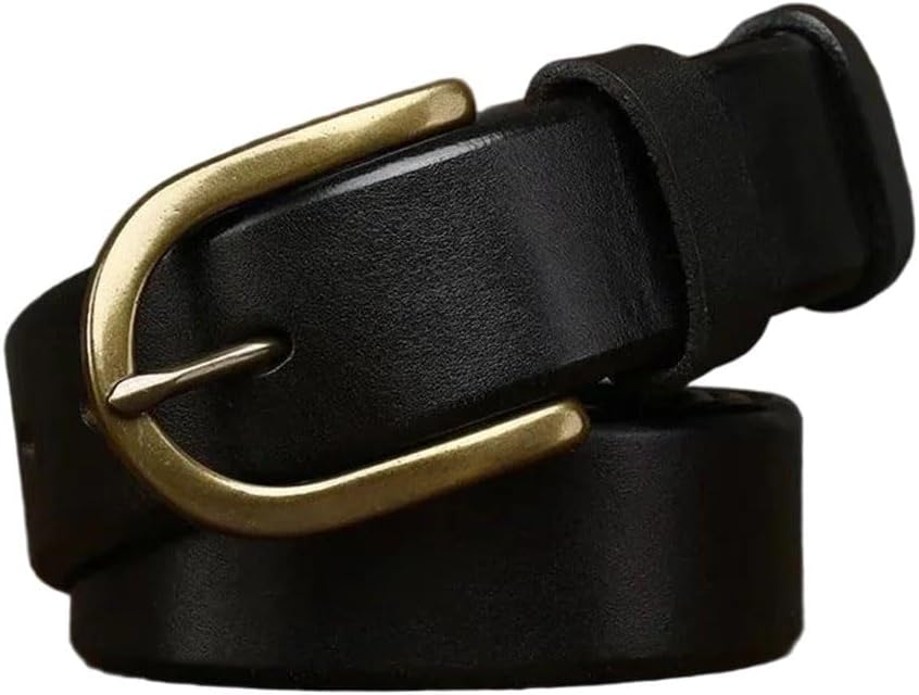 Men's Leather Belt - 3.3 cm Top Grain Leather with Copper Brass Buckle, Western Style