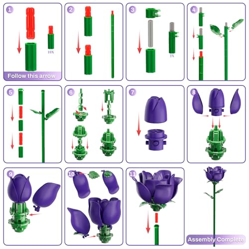 NOLAKMI 12 Purple Rose Bouquet Building Set for Adults Women Wife, Artificial Flowers - Building Blocks, Botanical Collection Gift for Mother's Day & Valentine's Day Home Decoration — view 6
