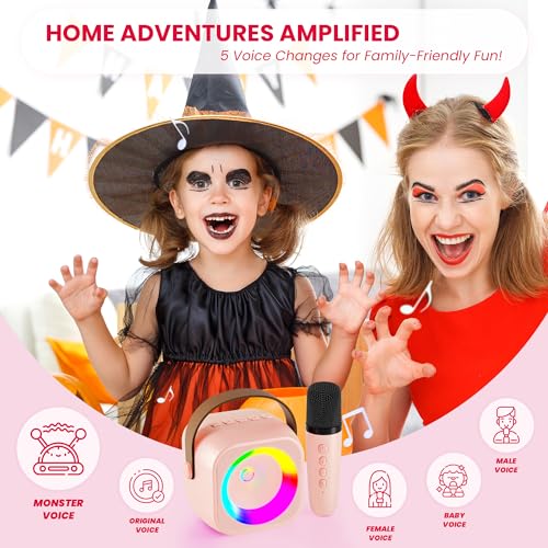 Image of Mini Karaoke Machine for Kids Adults, Portable Bluetooth Speaker with Wireless Microphone, for Girls 4,5,6,7,8,9,10,12 Year Old Karaoke Toys Birthday Gifts Home Party (Pinkcolor 1 Mic)