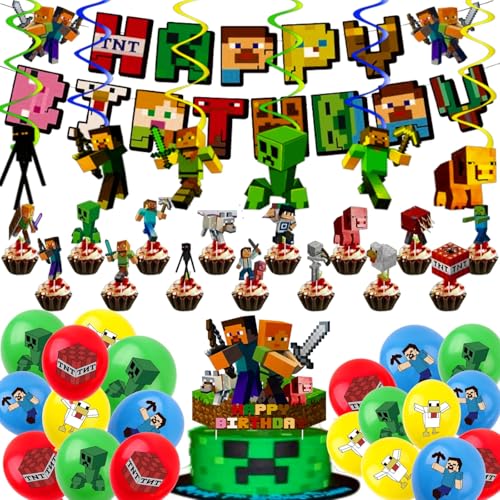 Binggunyo Tema de jogo decoração de aniversário, decoração de festa de aniversário, decoração de aniversário infantil, decoração de aniversário de miner gamer para tema, festa, aniversário (1)