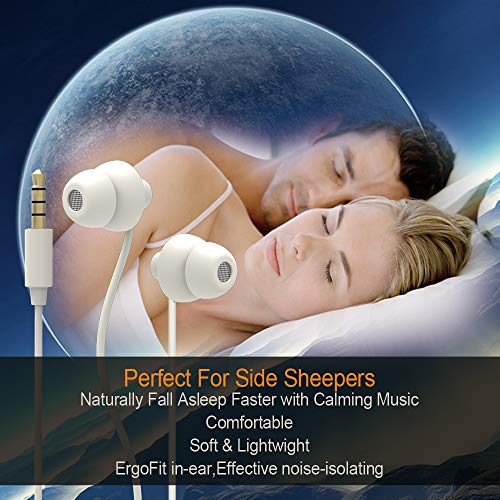 Maxrock Sleep Earbuds, Ultra-Soft Comfortable Noise Isolating Earplugs Workout Headphones In-Ear Earphones W/Mic & Volume Control - Perfect For Side Sleeper Air Travel, Meditation & Insomnia(White) #TOP4