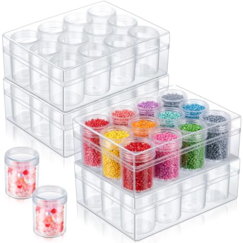 Image of Xinnun 4 Pcs Bead Organizer Transparent diamond art storage with Lid Plastic Embroidery Bead Storage Containers for DIY Crafts Jewelry Earring Sewing Pills Nail Small Items, Clear (12 Grids)