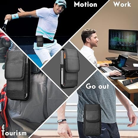 Image of Phone Holster for Men - 6.8'' Nylon Belt Clip Pouch with Card Holder | Mobile Purse Holster Case for All Phones - Large Capacity, Durable & Lightweight (Black, XXL)