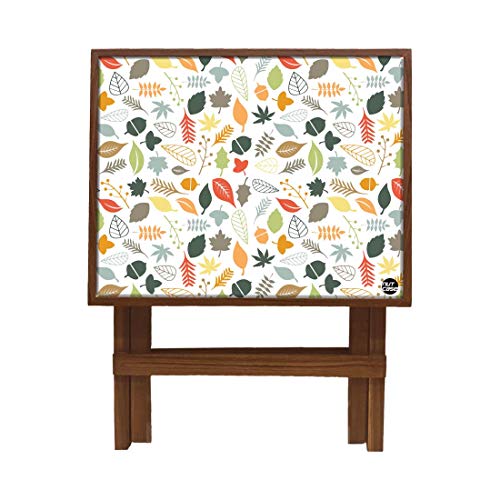 Image of Nutcase Designer Teak Wood Side Table Folding Wooden Bedside Coffee Outdoor Picnic Table - Autumn Leaves 12 x 16