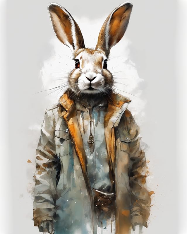 DIY Oil Painting Paint by Number Kit Rabbit Bunny Animal Digital Painting Drawing Canvas with Brushes Decorations Gifts Wall Art Gifts 40x50cm