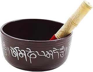 Hand Painted Metal Tibetan Singing Bowl Set - Large 7" Musical Instrument for with Wooden Stick Mallet - For Meditation Yoga and Healing - Om Mani Padme Hum Peace