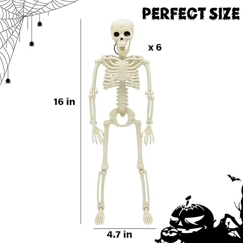 Miniatura 3 de 6 paquetes de esqueletos de Halloween, esqueletos posables de 16 pulgadas, decoraciones de Halloween con articulaciones movibles, mini esqueleto de