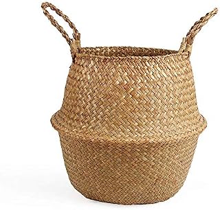 BlueMake Woven Seagrass Belly Basket for Storage Plant Pot Basket and Laundry, Picnic and Grocery Basket (Large, Original)