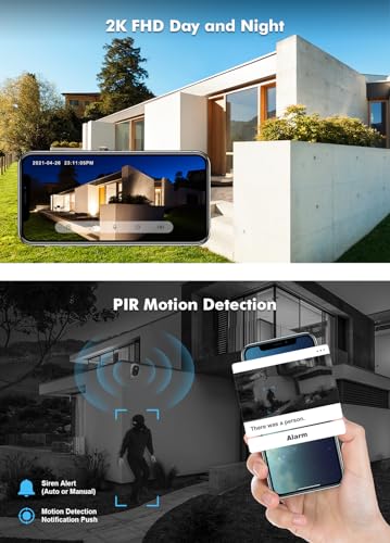 Dzees-2K-Security-Cameras-Wireless-Outdoor-Battery-Powered-AI-Motion-Detection-Spotlight-Siren-Alarm-WiFi-Surveillance-Indoor-Home-Camera-Color-Night-Vision-2-Way-Audio-LocalCloud-IP66-4-Pack