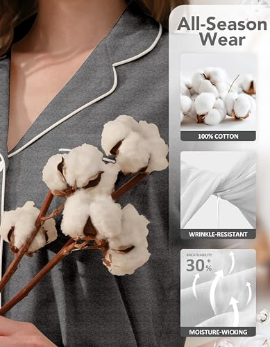 Image of NAP BOUND 100% Cotton Pajamas for Women Sets 2 Pieces Pjs Button short sleeves with Pockets Soft Sleepwear Loungewear XS-XXL