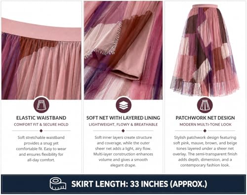 Image of THANYA'S BOUTIQUE Women's Korean Style Midi Skirt | Lightweight Flowy Net Fabric | 33 Inches (Approx) | Pleated Elegant A-Line Flare Skirt | Imported Wear & Casual Outfit for Women & Girls