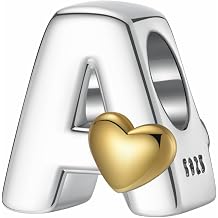AZ Alphabet Charm Letter Beads 925 Sterling Silver with Heart-shaped 5A Cubic Zircon Stones fits Pandora European Bracelets Necklace Jewelry Gift for Women